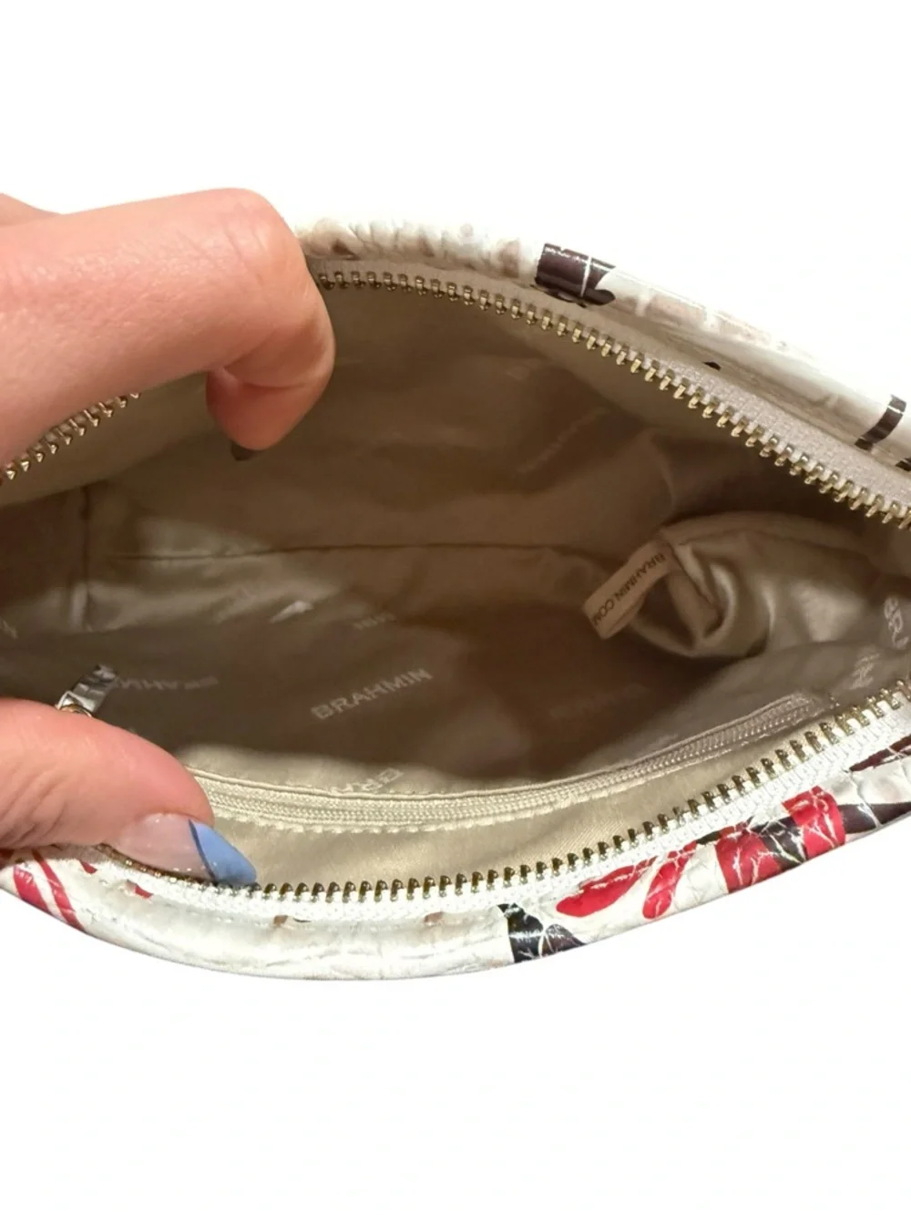 Brahmin Floral Melbourne Embossed Leather Mini Shoulder Bag Ivory Multicolor - Picture 5 of 9